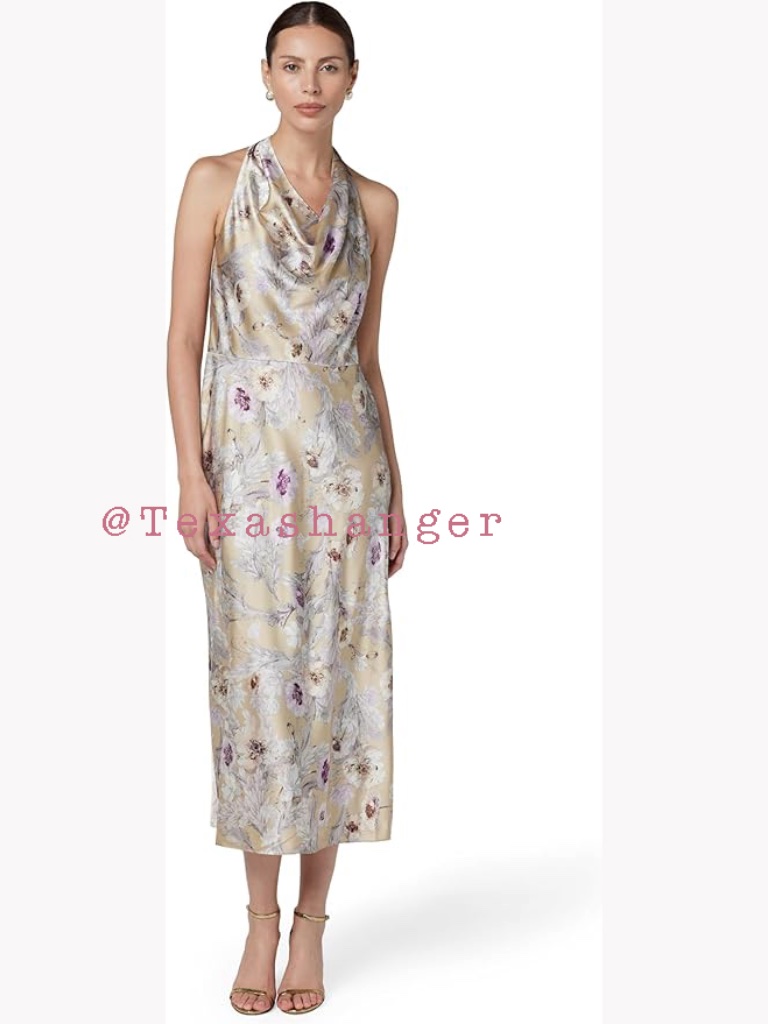 Vince Nwt Wild Flower Cowl-Neck Halter Dress Size 2 Sand